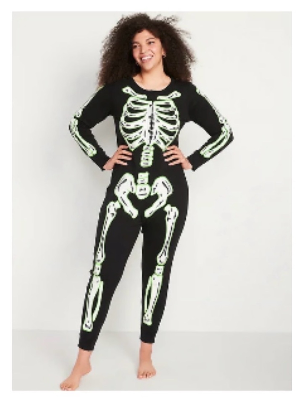 Old Navy Black Jumpsuit with Glow in the dark Green Skeleton Print NWT - Picture 2 of 11